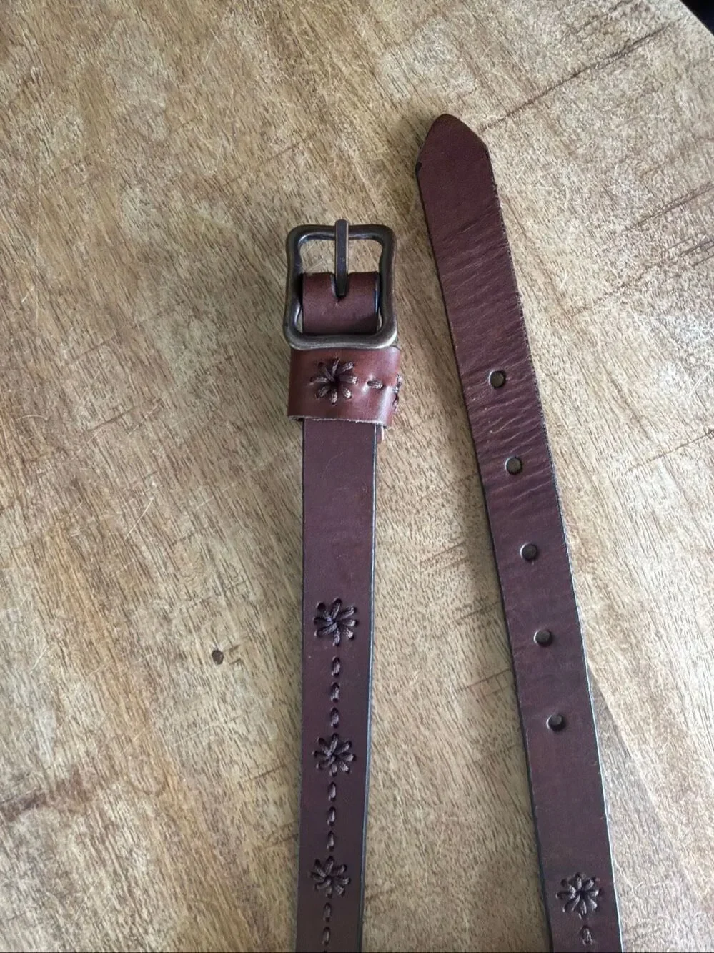 Dockers Brown Genuine Leather Belt Size S Floral Embroidered Vintage Style